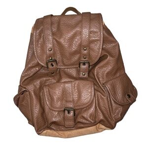 Brown Faux Leather Backpack Bag